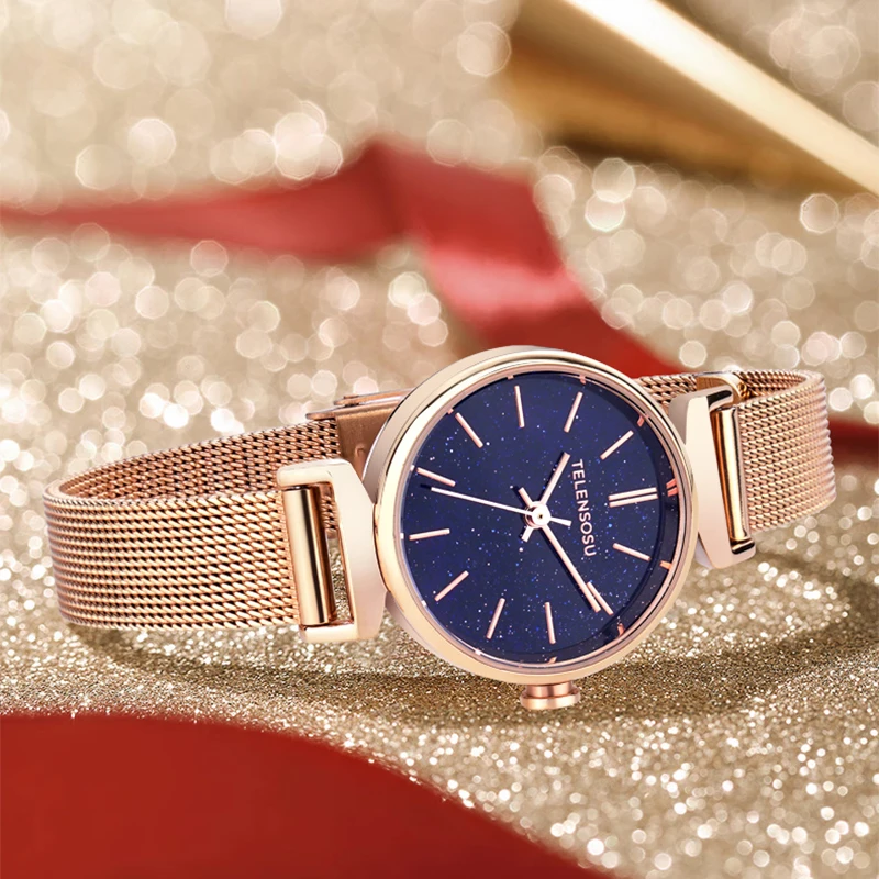 

TELENSOSU 2025 new ladies quartz watch luxury full star dial top ladies watch stainless steel watch girlfriend lover gift 8822