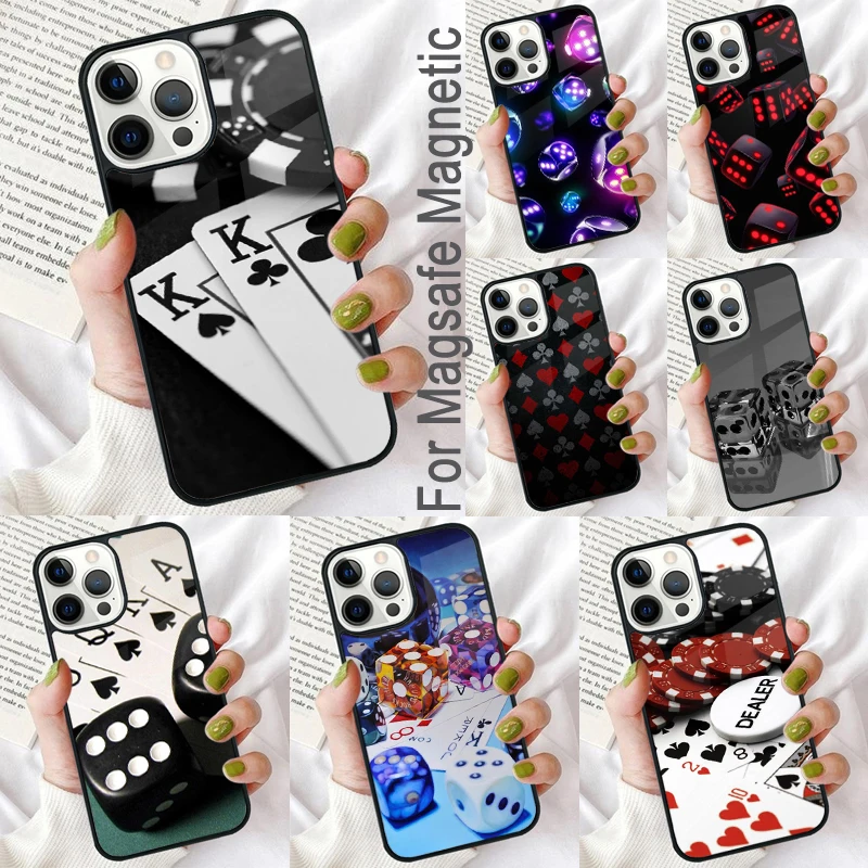 Dices Poker Magnetic Soft Phone Case for iPhone 16 Promax 15 Pro 13 14 Plus 11 12 Mini MagSafe Coque