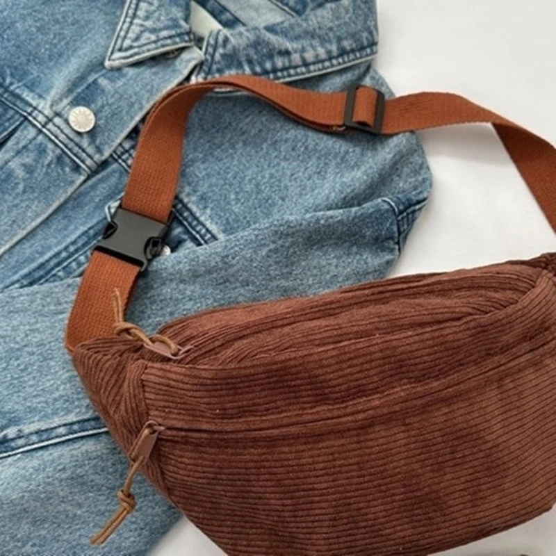 Fanny Pack Corduroy Waist Bag Travel Sport Bag for Girl Women Solid Color Crossbody Waist Pack Belt Adjustable Chest Bag