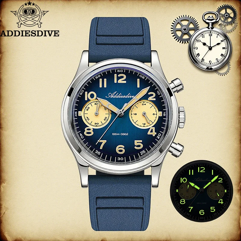 

ADDIESDIVE New Men's Watches VK64 Luxury Quartz Wrist Watch 38mm Retro Chronograph Luminous Waterproof AD2516 Relogio Masculino