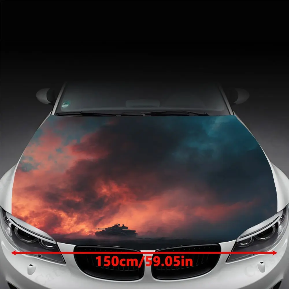 Céu de pôr do sol ardente com cores intensas Capô de carro - Adesivo autoadesivo, à prova d'água e resistente a arranhões, perfeito para a alfândega do veículo