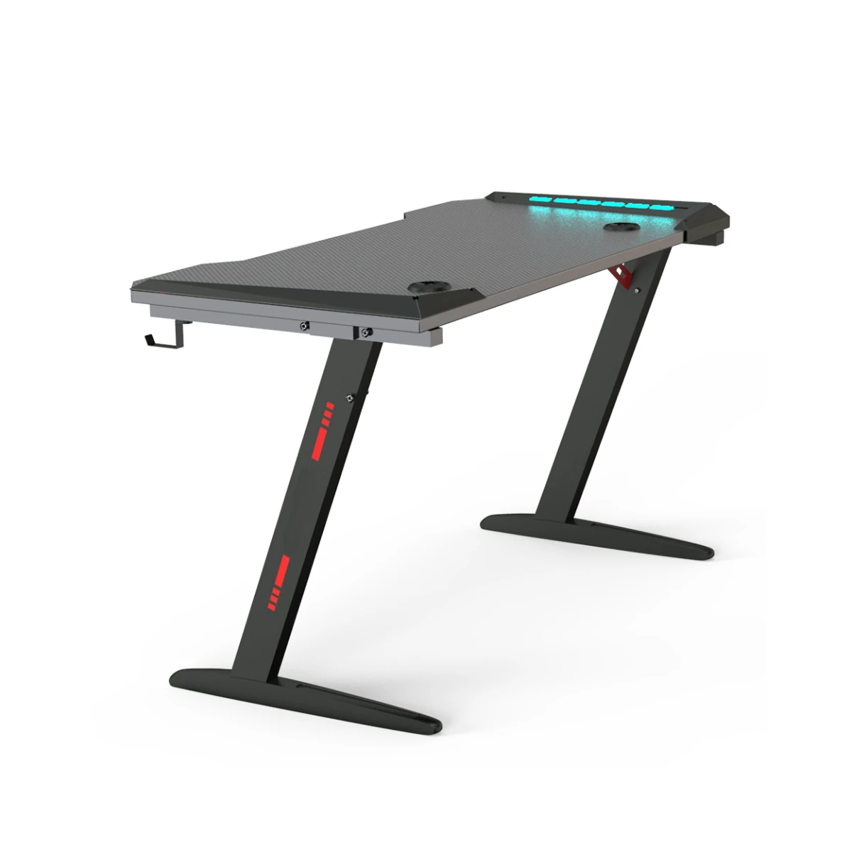 New Gaming Desk with RGB LED Lights Large Z-Shaped Gaming PC Desk with Carbon Fiber Desktop Computer Game Desk Table for Gamer