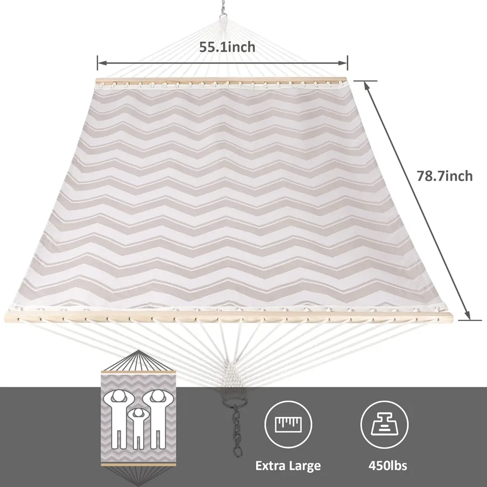 SUNCREAT hamaca de secado rápido de 15 pies, doble tamaño con barra esparcidora de madera dura, 2 personas para Patio al aire libre