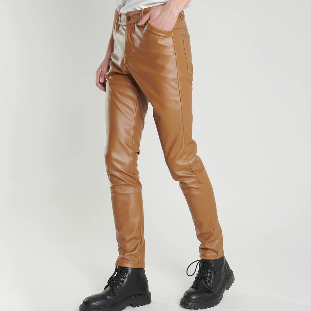 Herren-Lederhose, schmale Passform, elastisch, modisch, PU-Lederhose, Motorrad- und Bikerhose, wasserdicht – Detail 2
