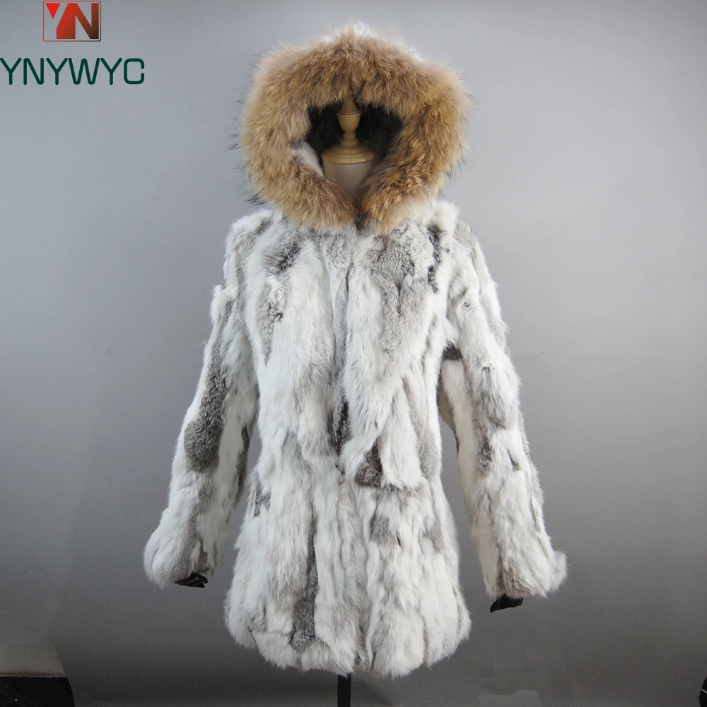 

2024 Winter Women Rabbit Fur Coat Real Genuine Rabbit Fur Jacket With Real Raccoon Fur Collar Real Lady Natural Fur Hooded Coats