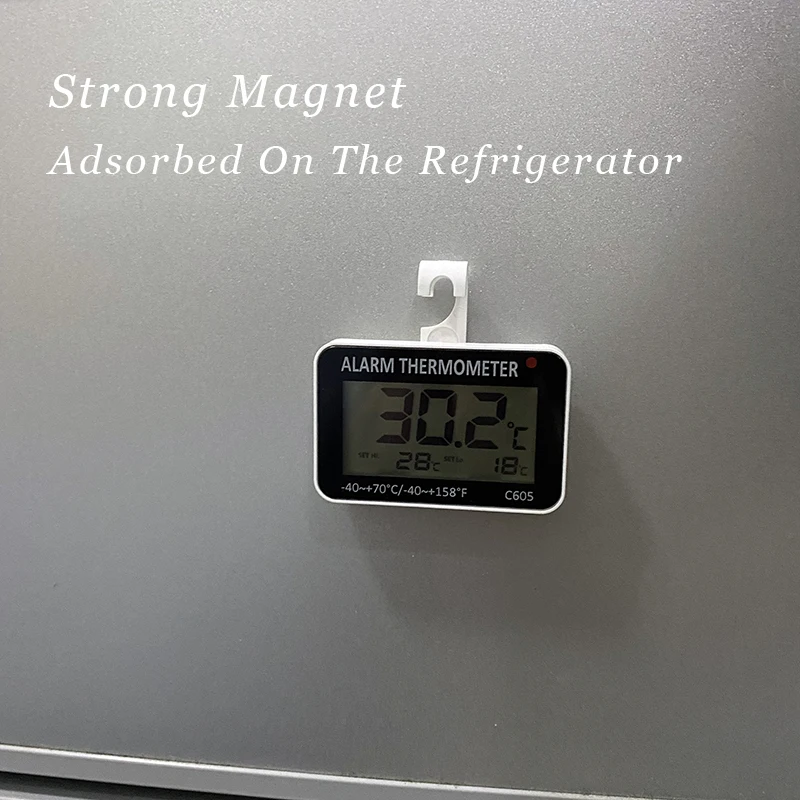 Refrigerator Fridge Thermometer Digital Freezer Room Thermometer Waterproof High Low Temp Alarm Function With Large LCD Display