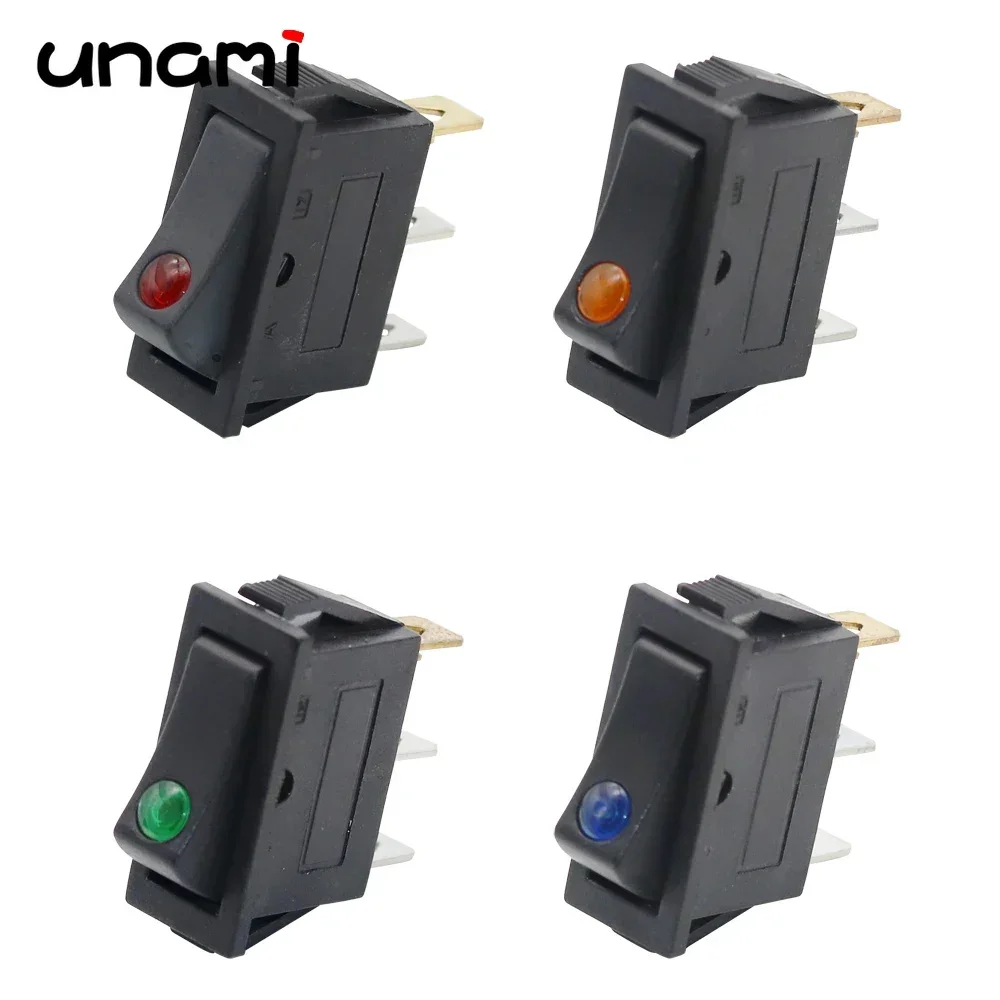 KCD3 Rocker Switch ON-OFF 3Pin with Dot Light for Motor Car Auto Switch Red Blue Green Yellow Light 16A 250VAC