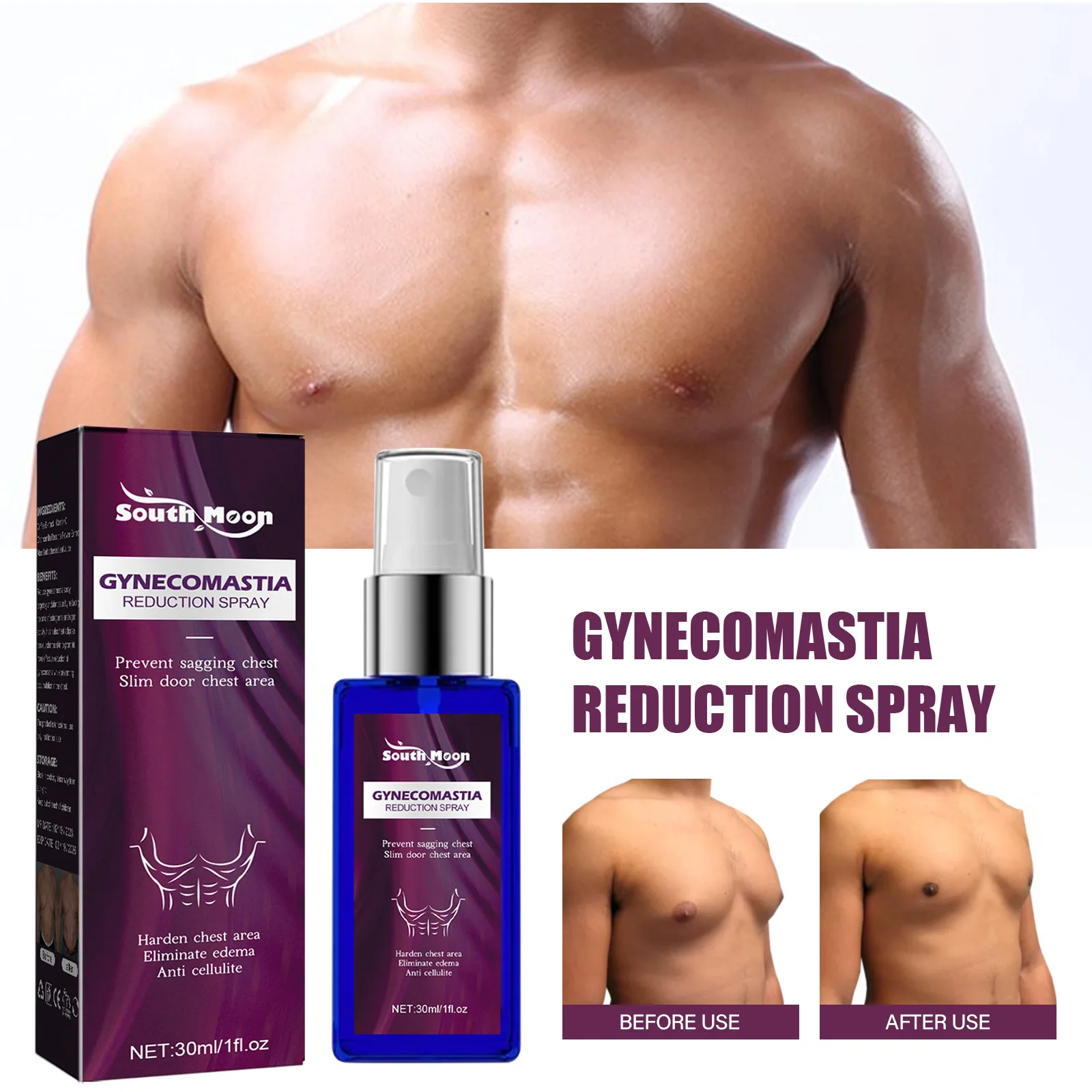 Men Chest Care Spray, Gentle Plant Formula, Nourish & Moisturize Chest Skin, Maintain Skin Comfort, Daily External Body Care Spray