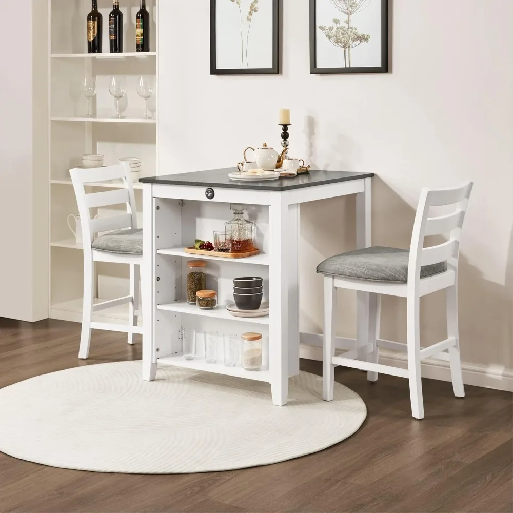 Set tavolo da bar e sedie compatto per 2 persone con stazione di archiviazione e ricarica per cucina e sala da pranzo