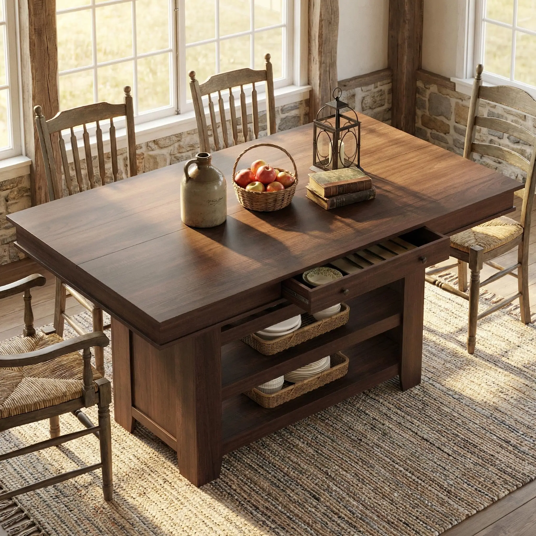 Counter Height Dining Table with 2 Drawers, 36