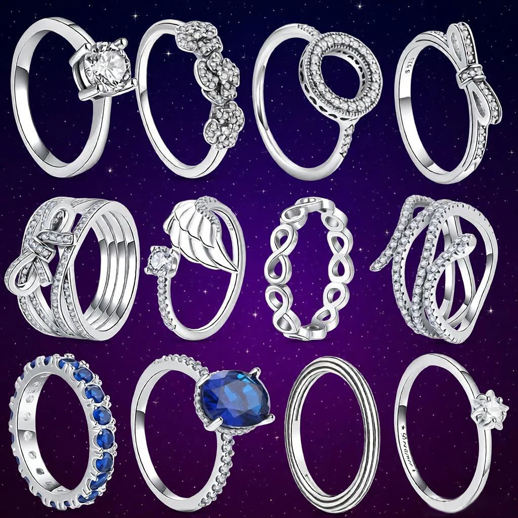 Women's 925 Sterling Silver Simple Stackable Zircon Ring