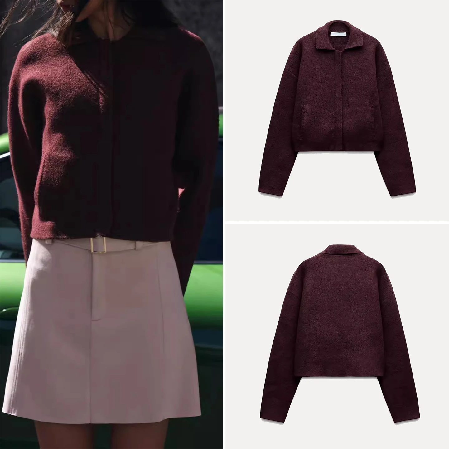 

Z Женский вязаный свитер пилота Faion Long Sve ort Coat Casual Sle Stand Fit Другое Материал 00% Осенняя молния