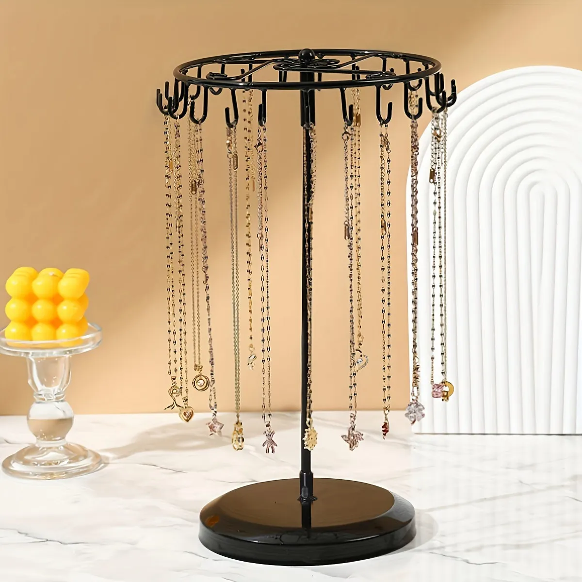 1pc Iron Jewelry Rack, Rotating Necklace Display Rack with 23 Hooks, Jewelry Storage Rack, Suitable for Earrings, Bracelets, Etc