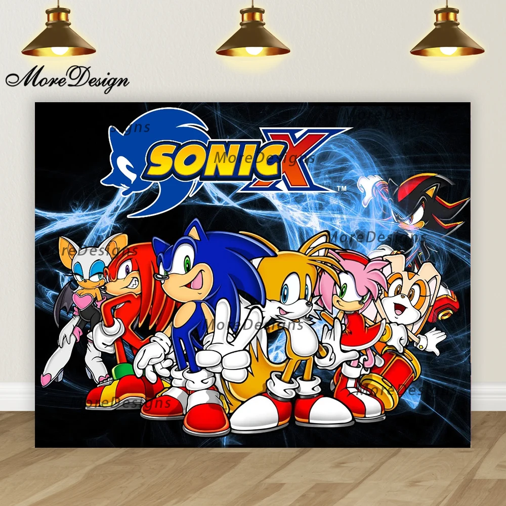 Sonic Banner Kids Photo Backdrop Boys Birthday Party Baby Shower Decoration Cartoon Vinyl Polyester Fabric Background