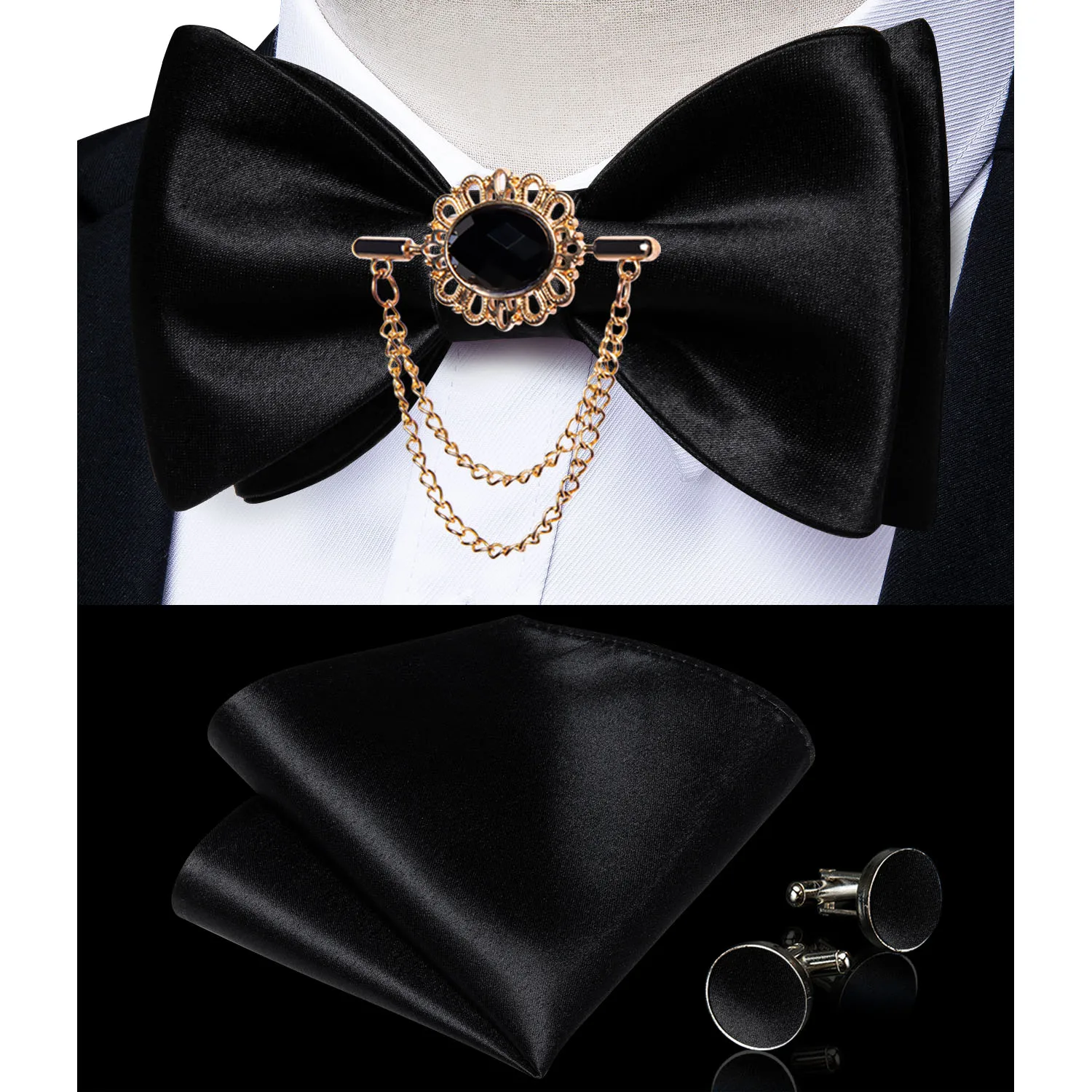 Exqusite männer Selbst-krawatte Bowties Hochzeit Krawatten Für Mann Zubehör Manschettenknöpfe Hanky Brosche Set Rot Schwarz Gelb blau Bowtie – Detail 31
