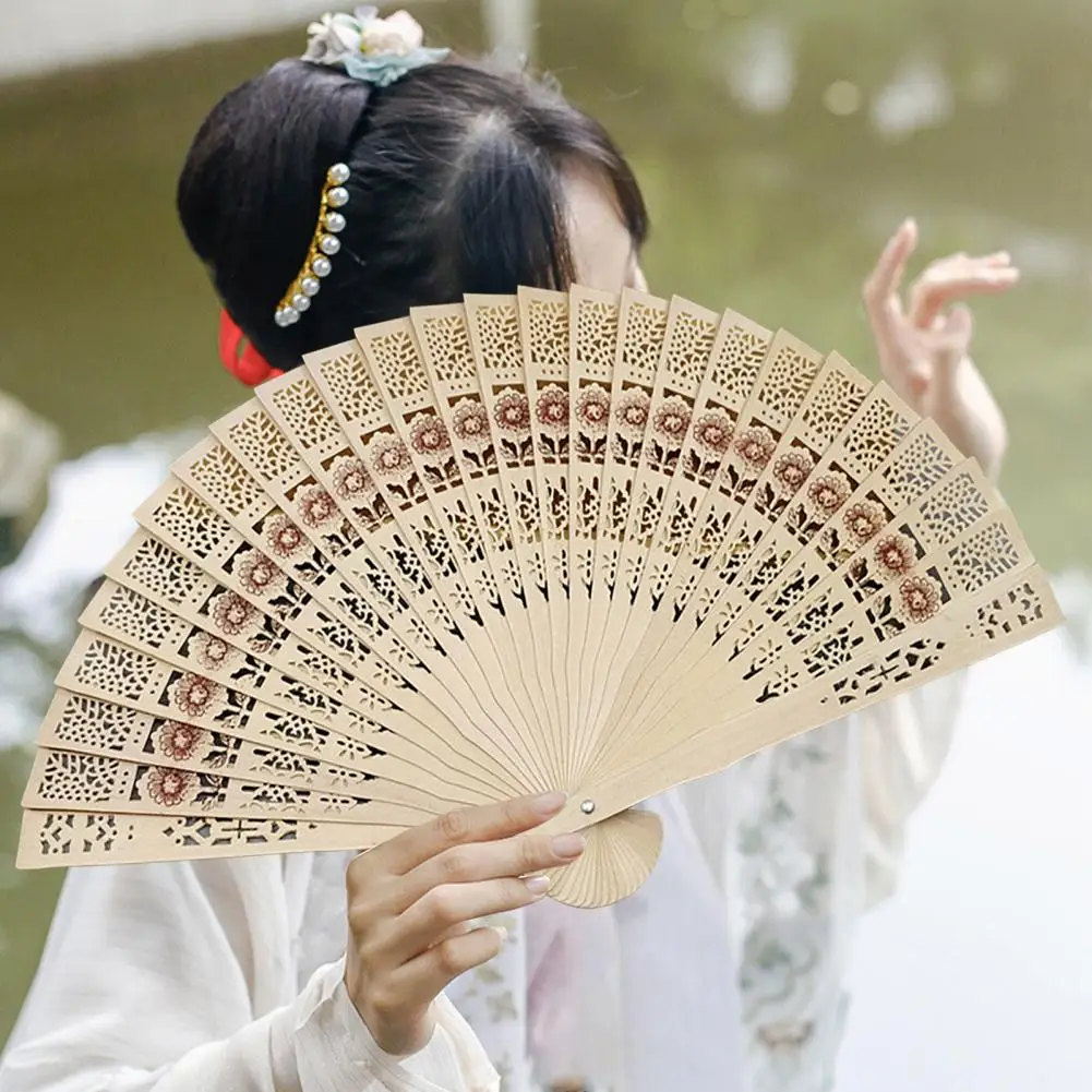 Wedding Folding Fan Chinese Style Wooden Folding Fan for Summer Dance Performance Party Costume Accessories Portable Hand Held