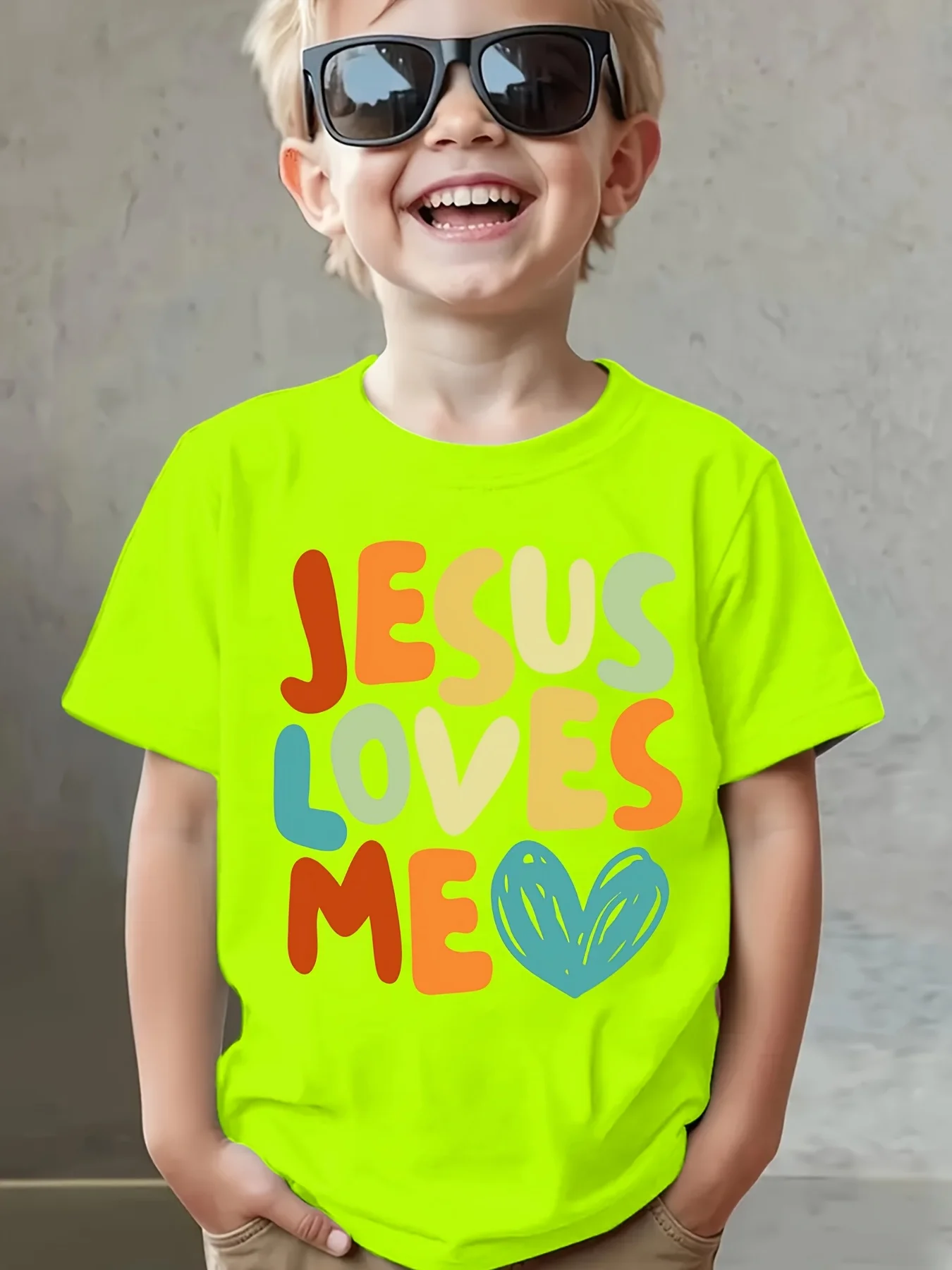 Summer Children's Fashionable Short Sleeved Shirt, God Loves Me, Letter Printed Casual Top, Personalized Parent-child Outfit