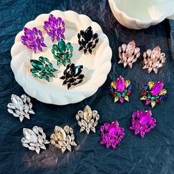 Wedding Luxury Fuchsia Purple Crystal Metal Big Earrings For Women