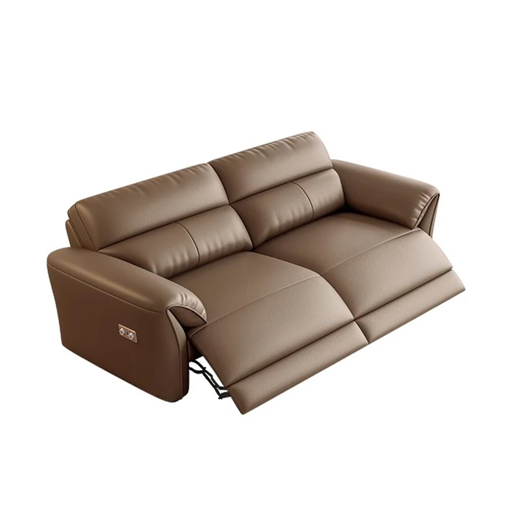 MANBAS Modern Recliner Sofa with Hidden Foldable Tray Table and USB – Italian Genuine Leather Sectional Couch for Living Room