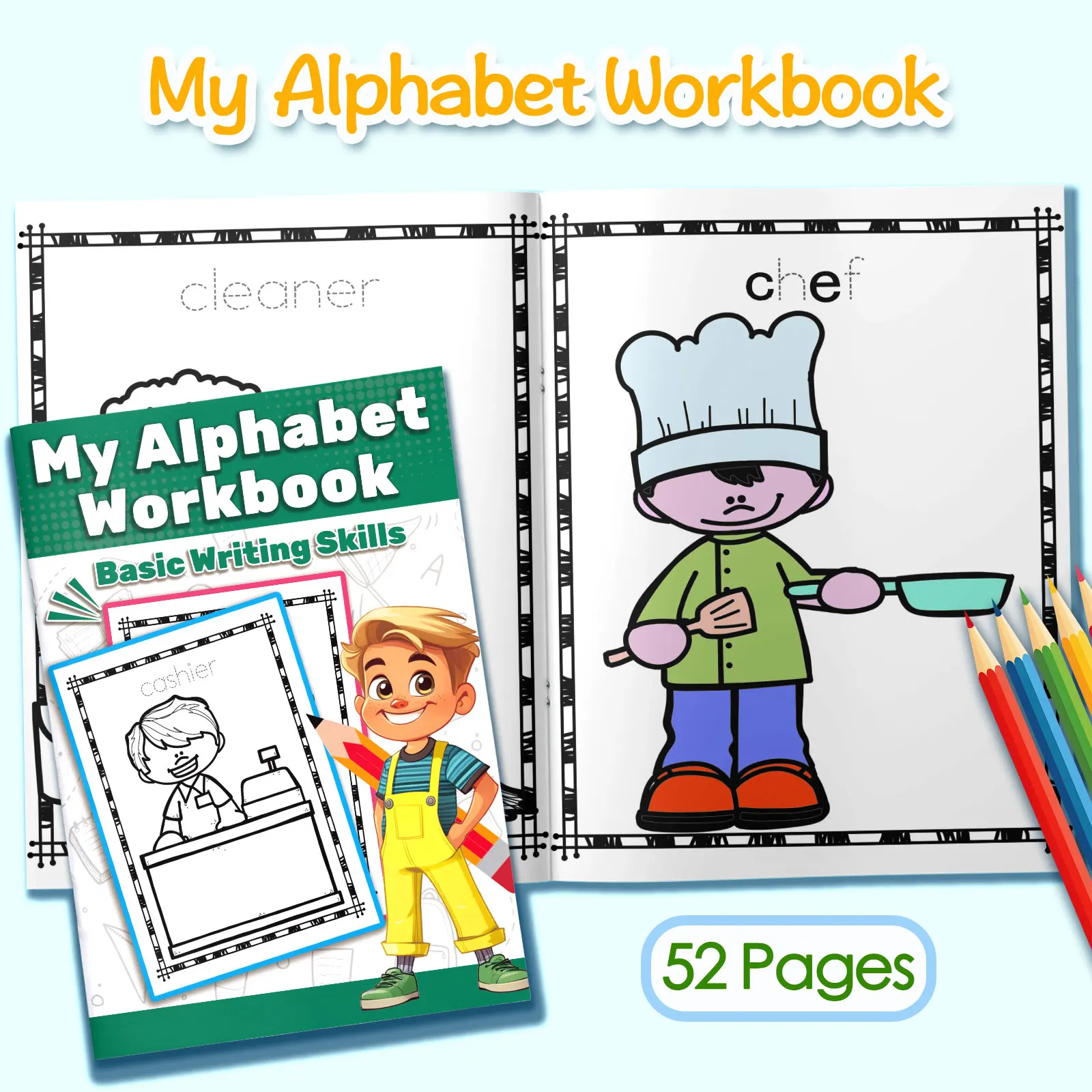 Kids English Word Coloring Book, Cute Cartoon Patterns, Preschool Early Learning Activity Book, Improve Toddler Hands-on Ability
