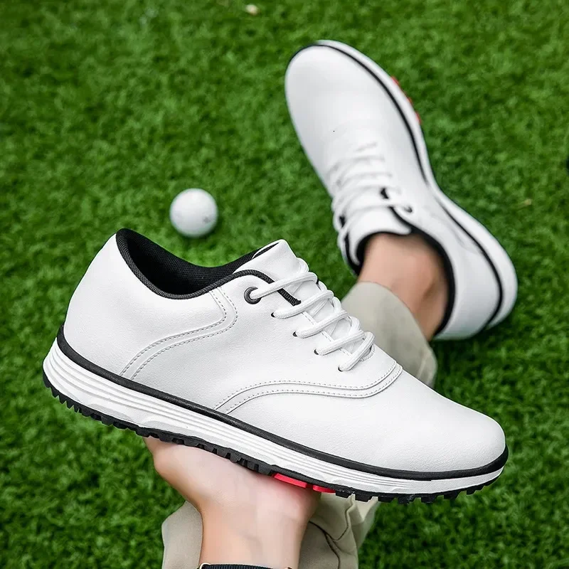 Men Golf Shoes Professional Lightweight Outdoor Golf Trainers Athletic Sneaker Fashion Soft Walking Leather White Black Footwear