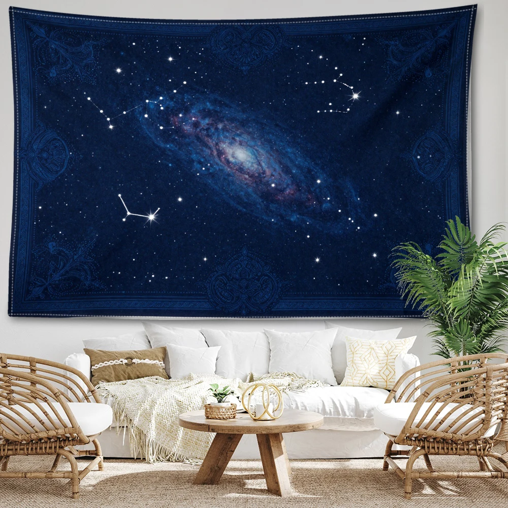 Navy Blue Galaxy Constellation Printed Tapestry Wall Hanging Bohemian Style Bedroom Home Decor