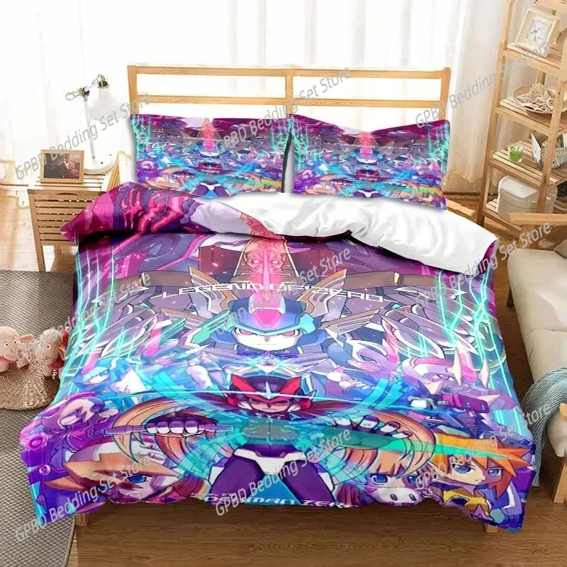 Rockman Megaman Game Cartoon Bedding Set Luxury Duvet Cover Bedroom Single Double King Size Duvet Cover and Pillowcase Boys Gift