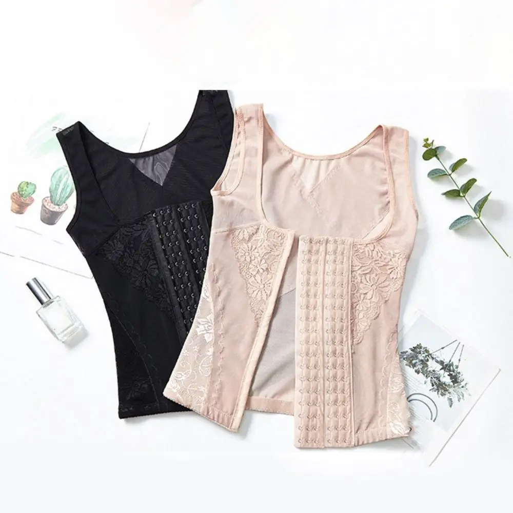 Tummy Control Slimming Body Shaper Push Up Vest Lace Trimmer Camisole Front Buckle Plus Size Thin Compression Shapewear Workout