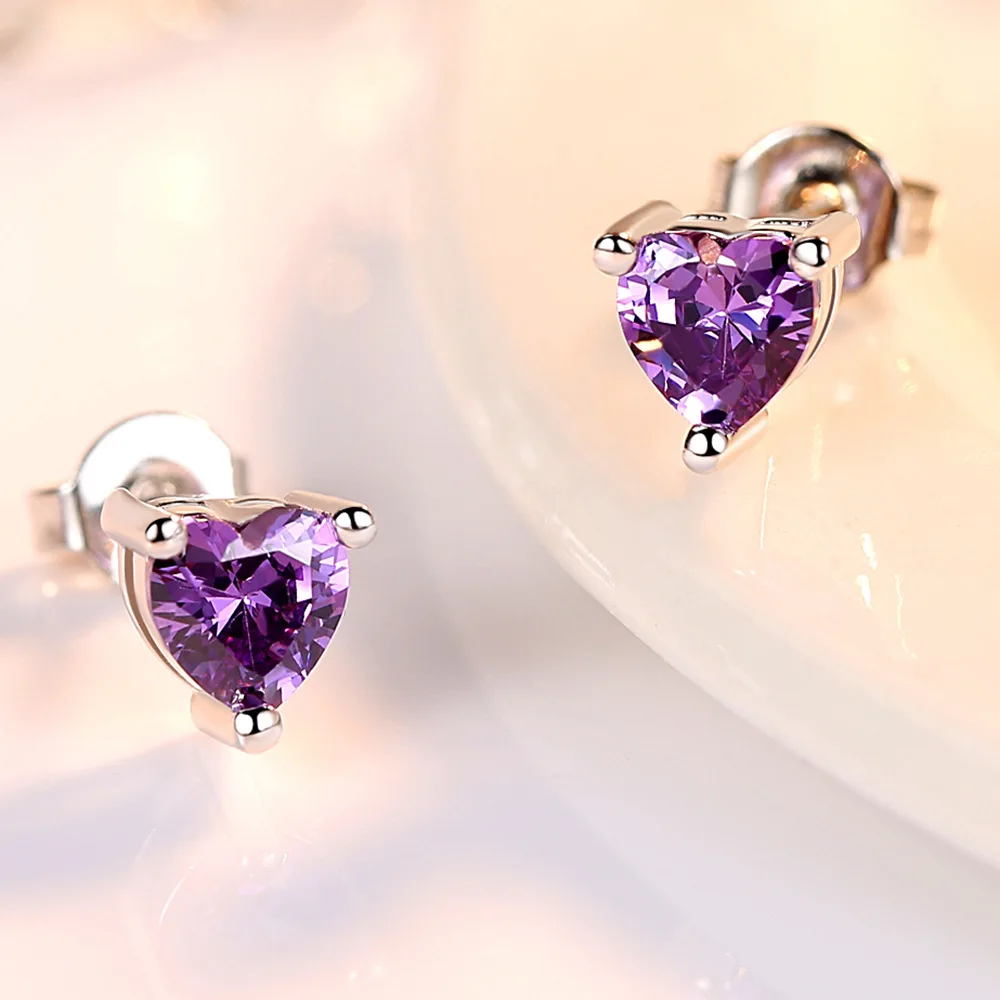 

925 Sterling Silver Heart Zircon Stud Earrings For Women Wedding Party Fashion Charm Crystal Jewelry