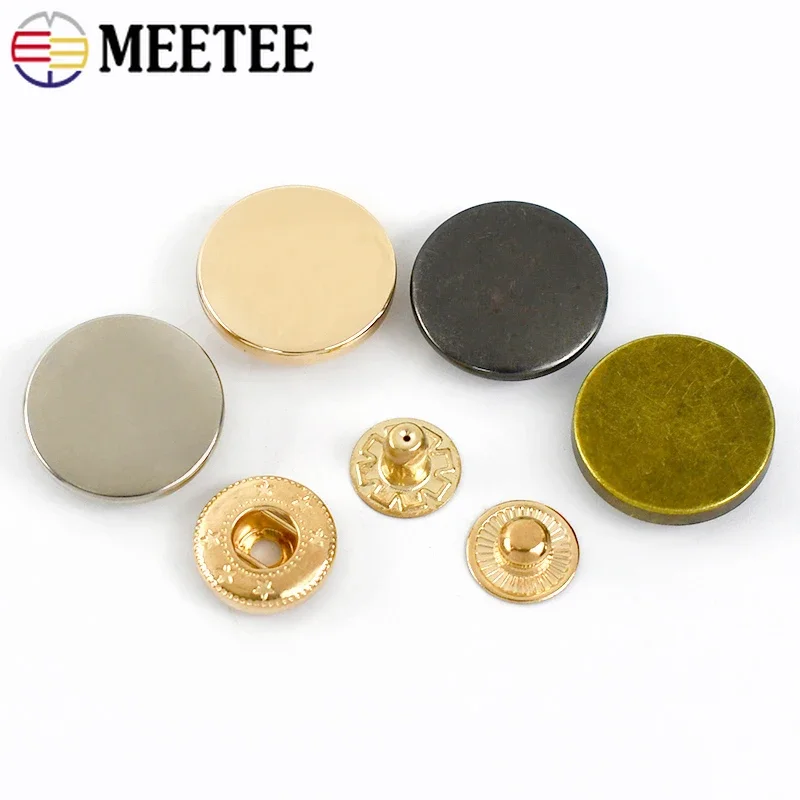 10Sets Meetee Metal Snap Buttons for Bag Coat 10-25mm Fasteners Press Button Clothes Decor Golden Buckles DIY Sewing Accessories