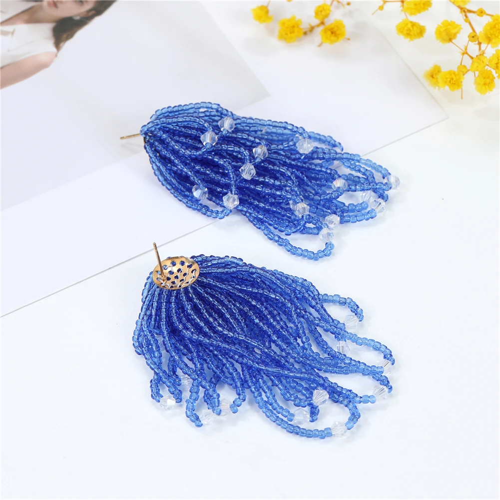 Simple Colorful Beaded Earrings Classical tassel earring Handmade Purple Beaded Flower Earrings for Woman Cute Colorful Earrings