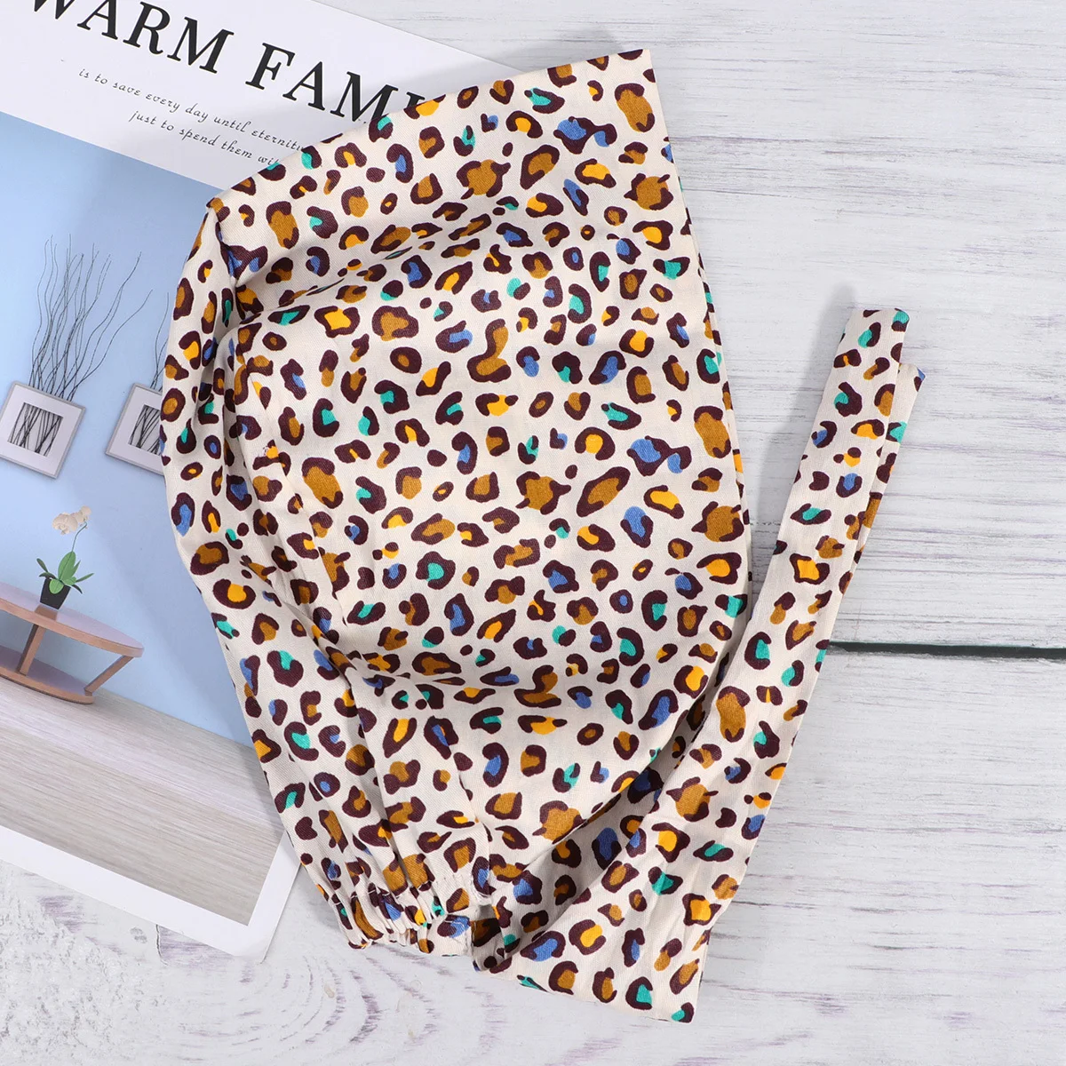 

Dustproof Cap Leopard Print Cotton Adjustable Lace-Up Working Hat For Nurse Spa Chemo Hair Loss Cleaning Use