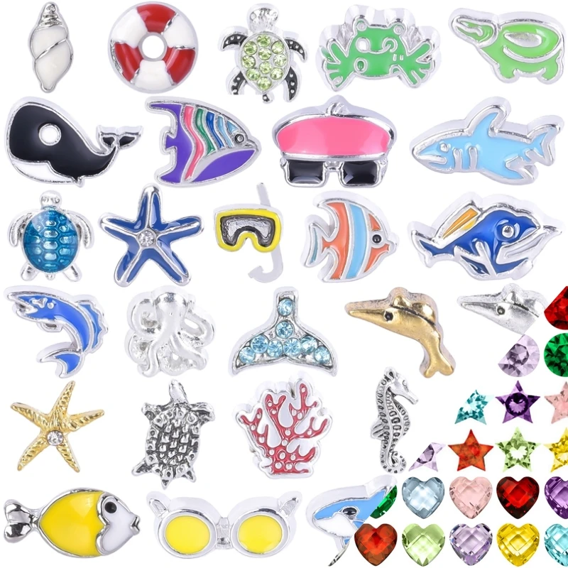 20Pcs Cute Sea Animal Dolphin Starfish Shark Floating Locket Charms Sea Turtle Tortoise кулон Fit Medaillon Relicario Jewelry