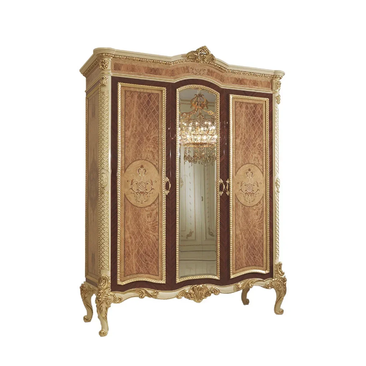 European solid wood carved painted wardrobe French double door wardrobe bedroom locker furniture customization