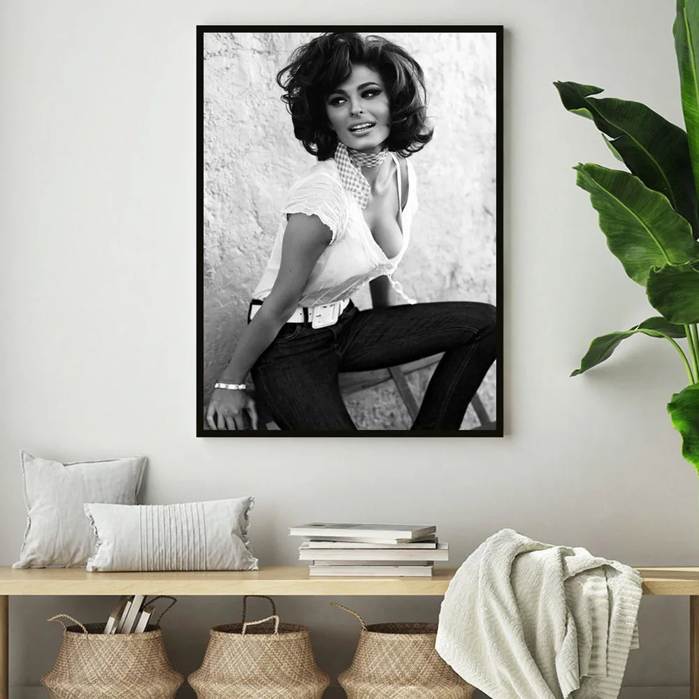 Sophia Loren Black and White Posters and Prints Movie Female Star Canvas Painting Retro Wall Artist Home Decorative Painting