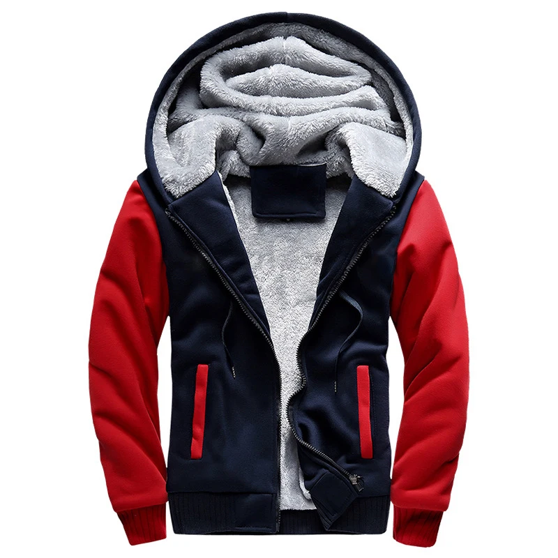 

Men Fleece Lined Hooded Sweatshirt Thick Warm Baseball Jacket Autumn Winter Casual Sport Outerwear Male Fashion Coat
