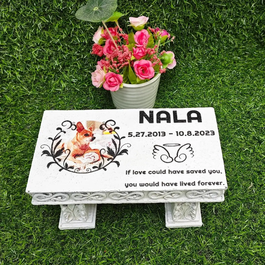 Personalized Memorial Bench for Pet Human, Custom Pet Memorial Stone with Colorful Photo, Pet Grave Marker Dog Cat Headstone (H)