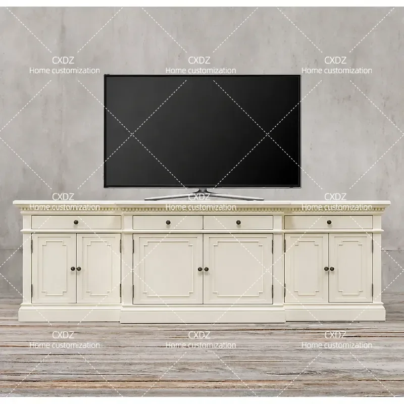 Rural Solid Wood Carved TV Cabinet Living Room Retro Audio Visual Cabinet Small Apartment Dining Side Cabinet Locker