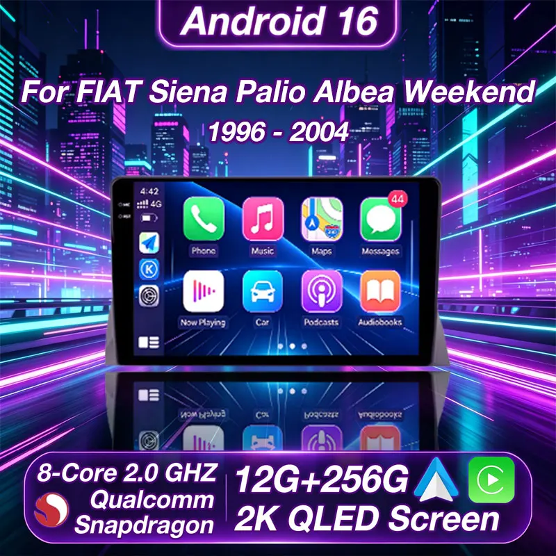 Reproductor Multimedia para FIAT Siena Palio Albea Weekend 1996-2004, Carplay Inalámbrico, GPS, 4G, DSP, Cámara Trasera, Radio para Auto Android 16