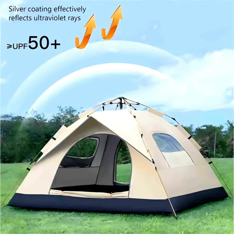 Silberbeschichtetes Outdoor-Automatik-Pop-Up-Zelt, regenfestes UV-Sonnenschutz-Campingzelt für Selbstfahrertouren, Wandern, Reisen und Strand.