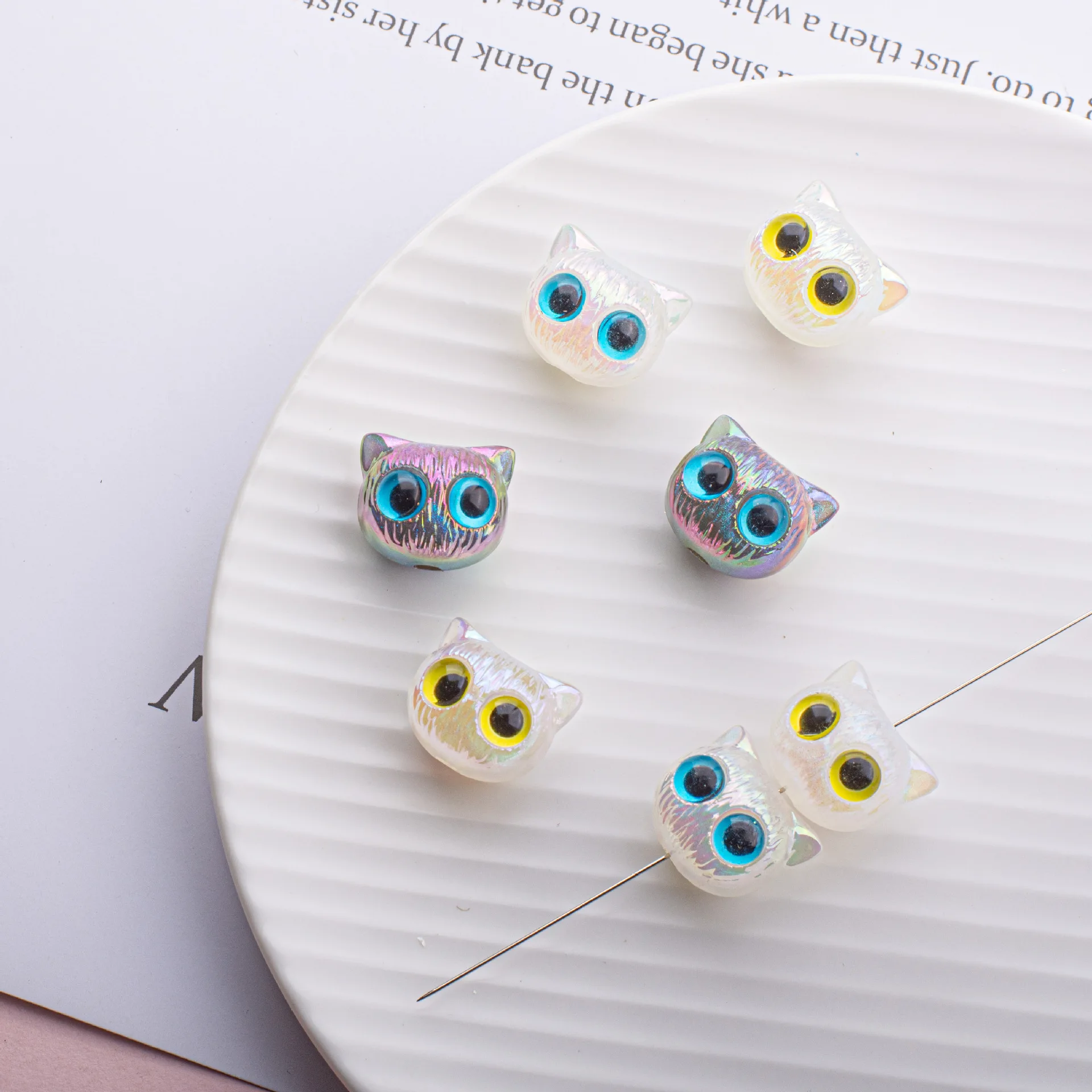 

New style 30pcs/lot color print animals cartoon owl heads shape acrylic straight holes beads diy jewelry earring accessory