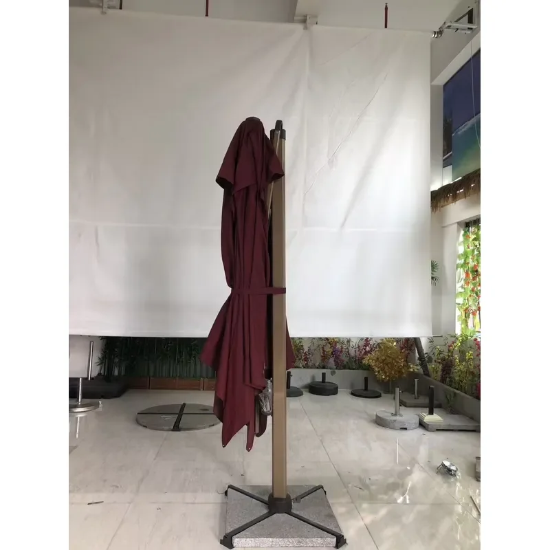 Modern Claret Waterproof Rectangular Roman Patio Umbrella Solar LED Electric Charging Holder Outdoor Furniture Granite Base