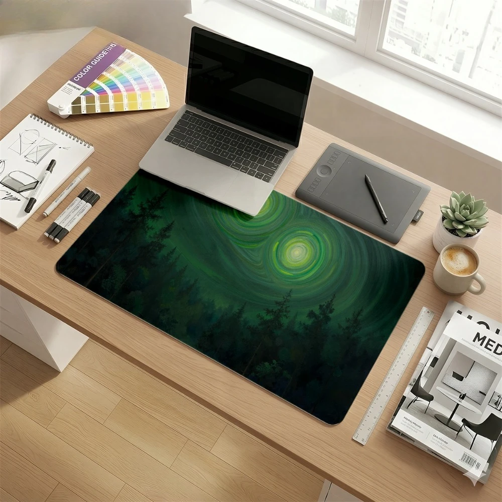 Flat mouse pad, green vortex and forest night scene,desk accessories desk organizers and trays tapis de souris mouse gamer
