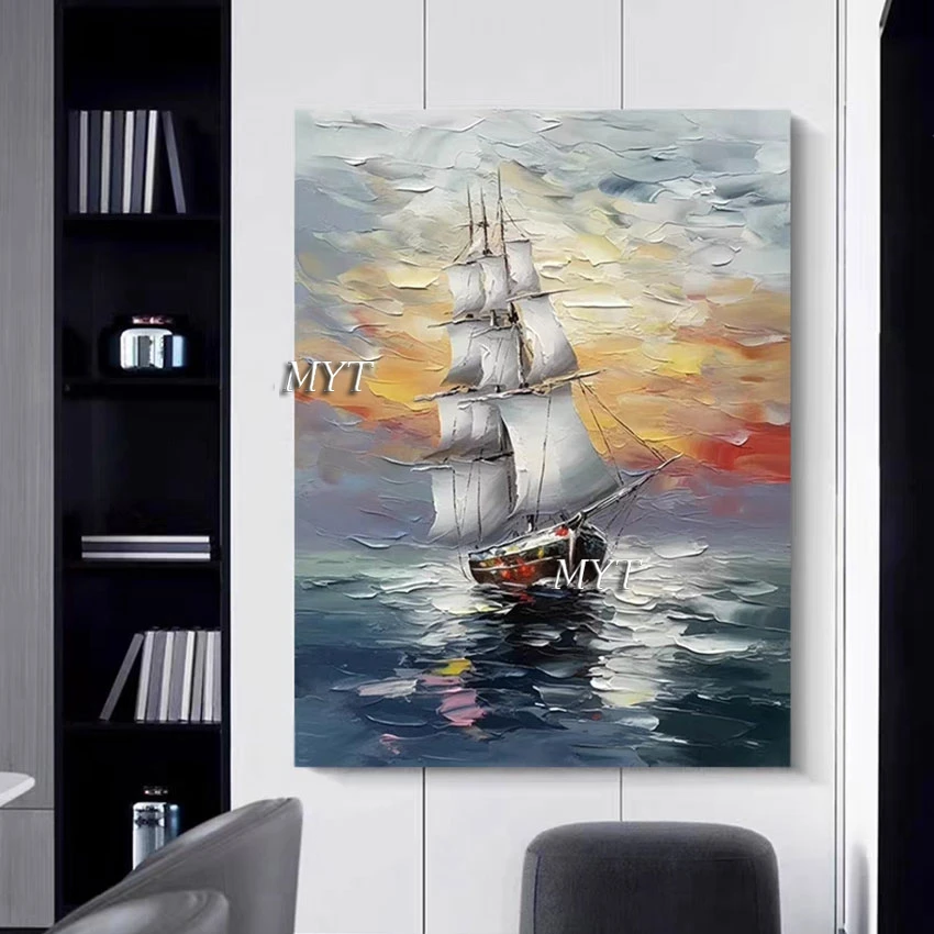 

Wall Art Pictures For Hotels Palette Knife Sailing Boats Abstract Painting Hand-painted Artwork Canvas Home Interiors Decor