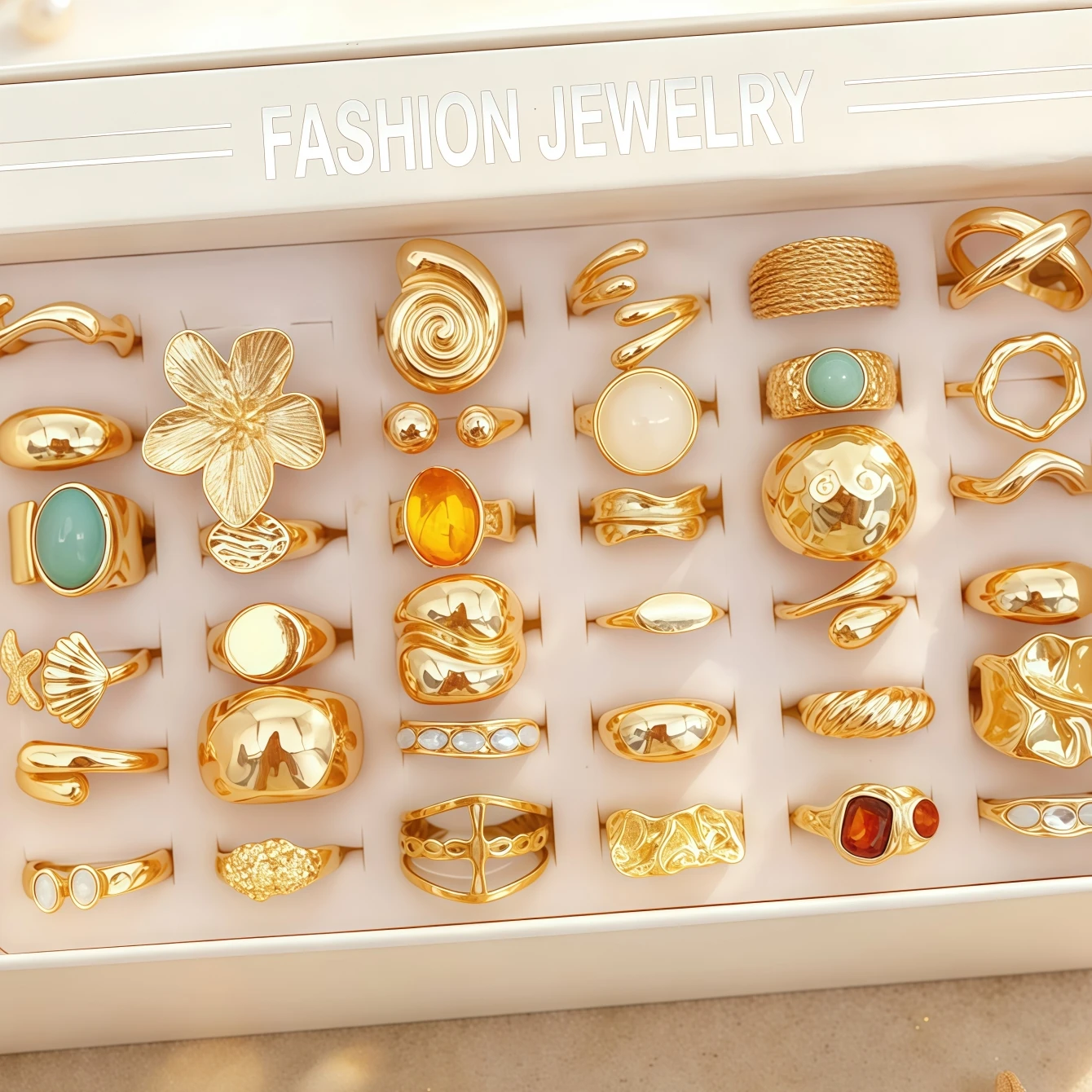 10/15/20/30/50/100Pieces Fashion Flowers Geometric Irregular Line Open Rings Set For Women Mix Style Trendy Jewelry Party Gifts