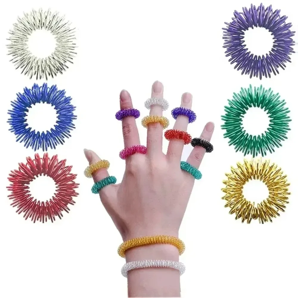 5-20pcs Finger Rings Set for Teens Adults Stress Reducer Massager Stress Relief Fidget Toys Acupressure Rings Spiky Sensory