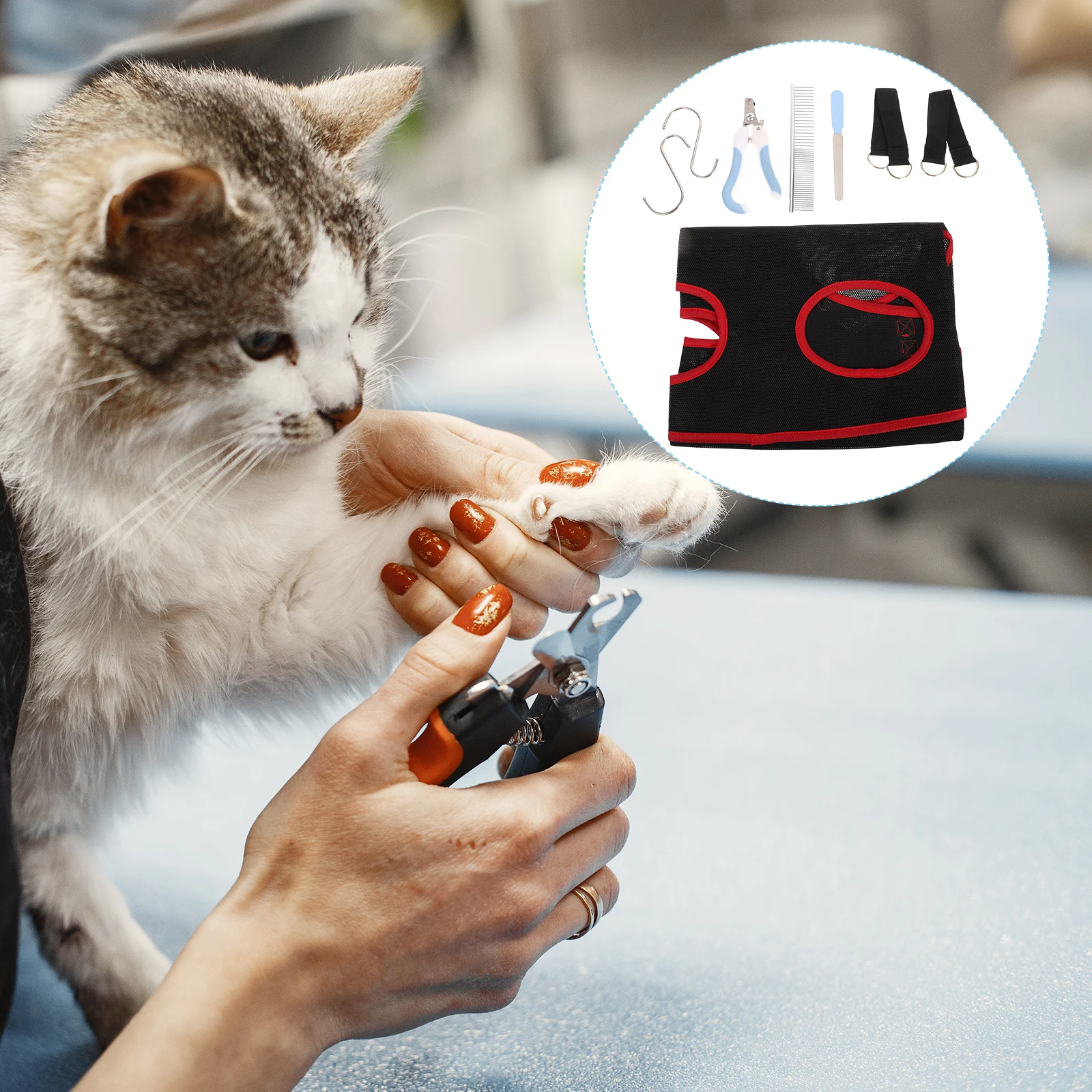 1 مجموعة الحيوانات الأليفة مسمار التشذيب أرجوحة قوي الاستمالة الرافعة للقطط الكلاب مع مشط المقص ملف سهلة الاستخدام ضبط النفس حقيبة معلقة #6