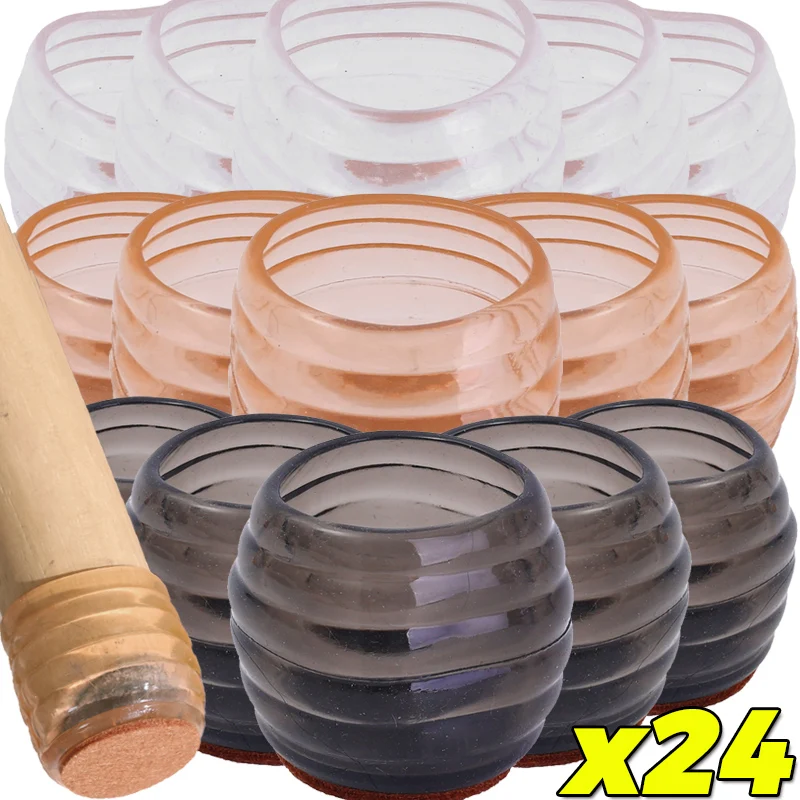 

4/24PCS Silicone Chair Leg Cover Floor Protectors Felt Pad Furniture Leg Sliders Caps Reduce Noise Non Slip Table Chair Legs Cap