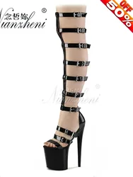 Gothic Fetish Crossdresser Over The Knee Boots 8 Inches High Heeled Sexy Shoes Women's 17CM Buckle Nightclub Stripper Big Size