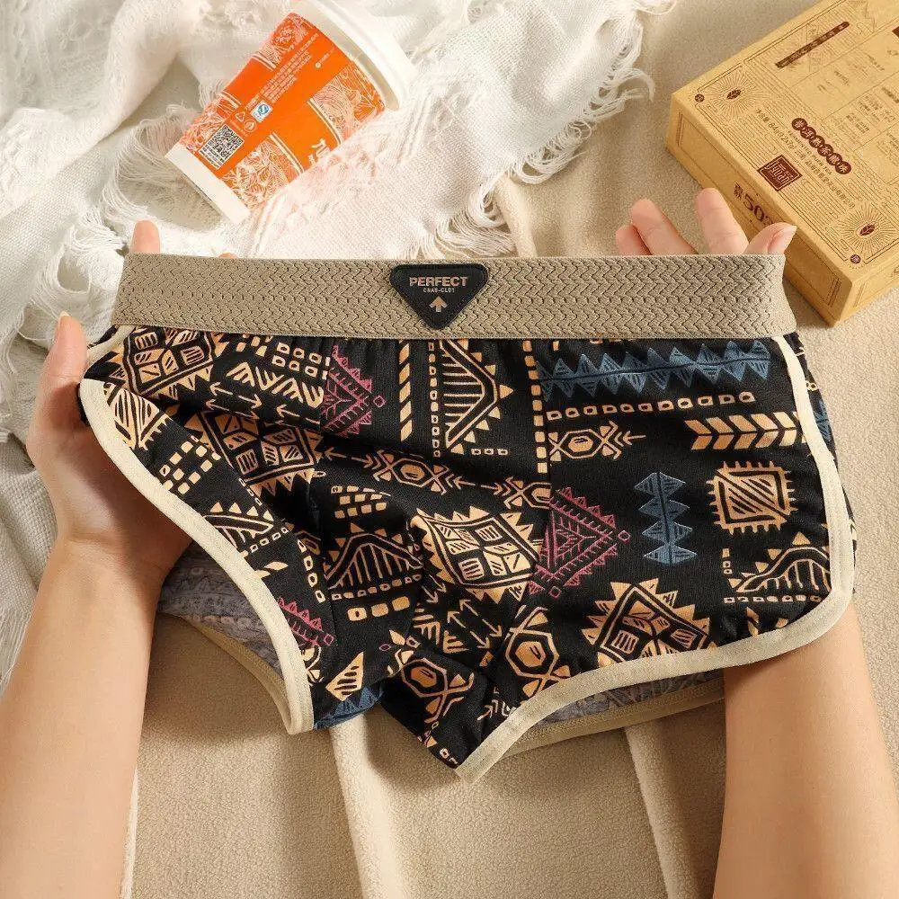 

Loose Breathable Men's Graffiti Underwear American Retro Style Home Comfort Underpants Multiple Packs Antibacterial Flat Briefs